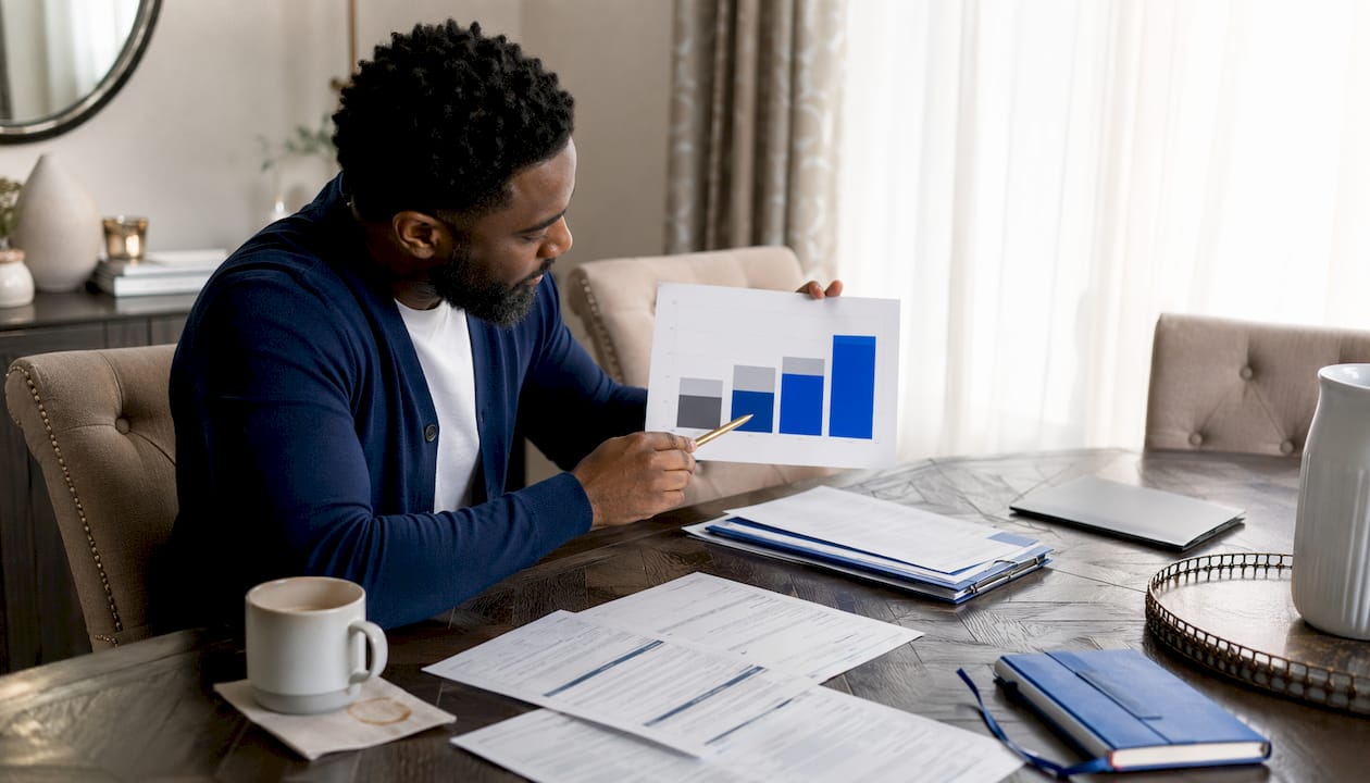 Hands pointing at loan down payment chart