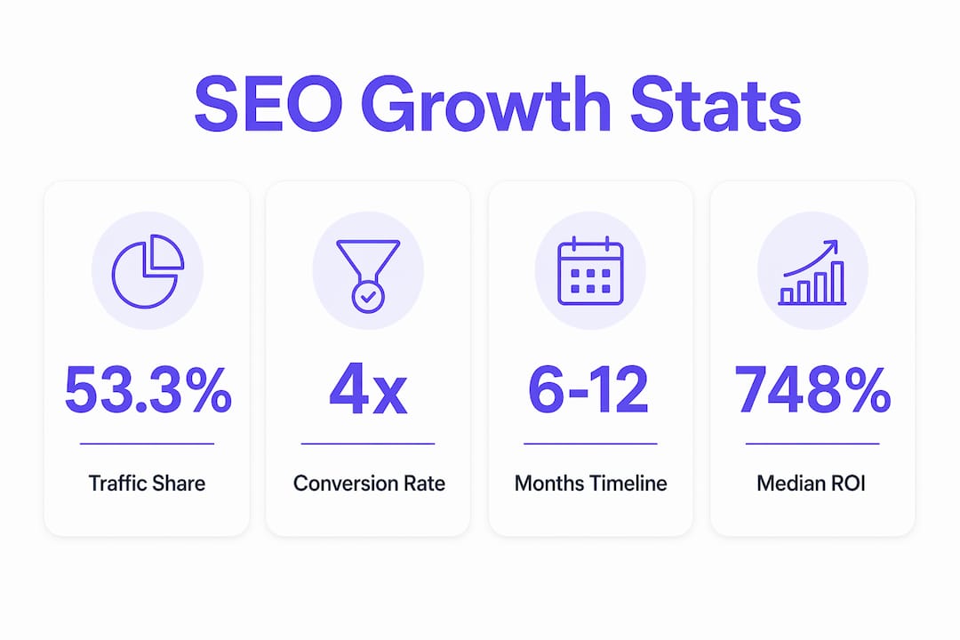 Infographic showing SEO growth statistics and impact
