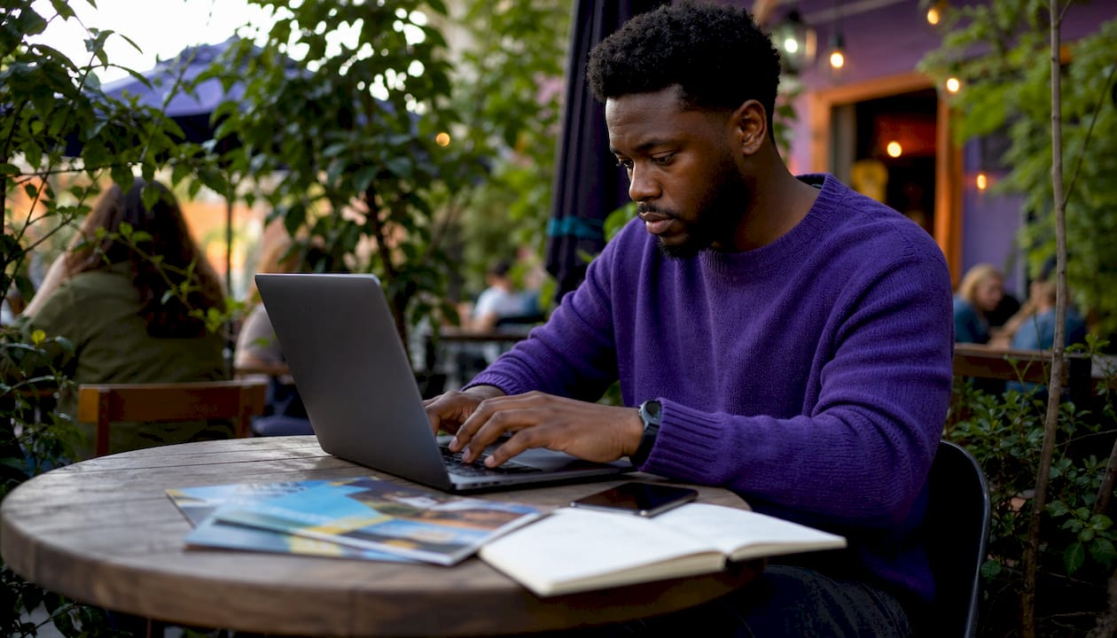 Man creating localized SEO content at desk