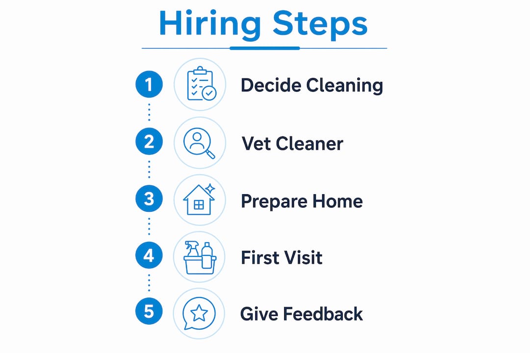 Infographic showing hiring steps for domestic cleaner