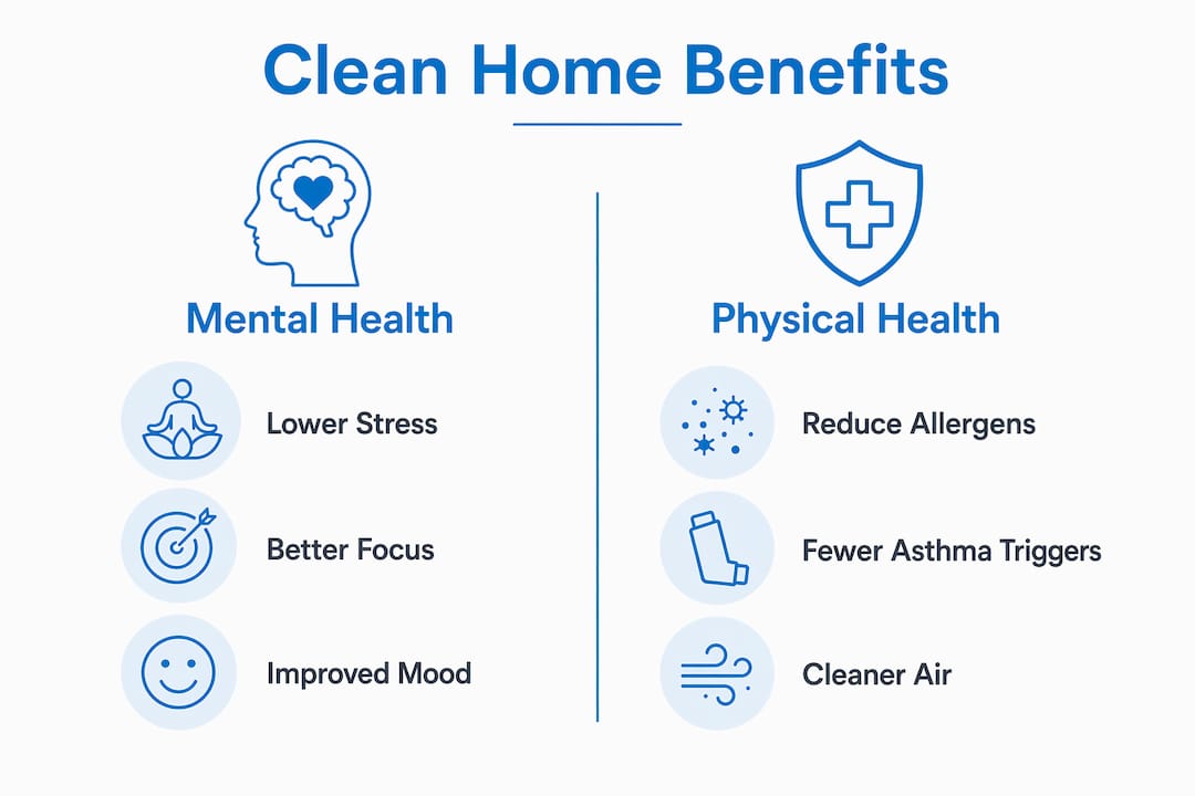 Infographic showing mental and physical health benefits of cleaning