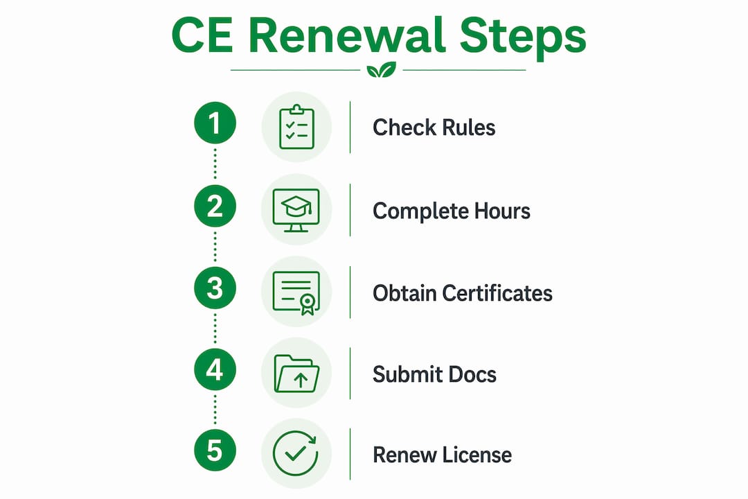Infographic illustrating continuing education renewal steps