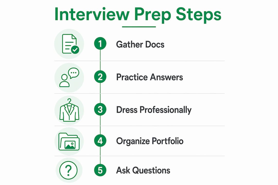 Infographic showing steps to prepare for beauty school interview