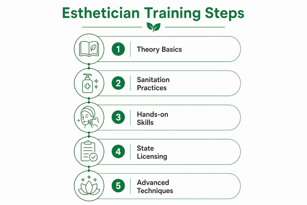 Infographic illustrating key esthetician training steps