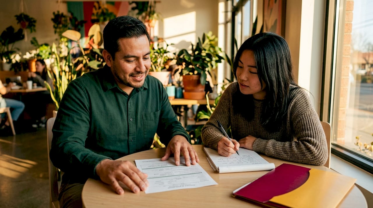 Student and advisor discuss financial aid forms