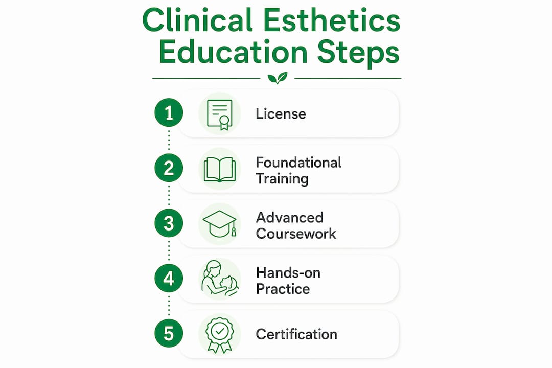 Infographic outlining steps in clinical esthetics education
