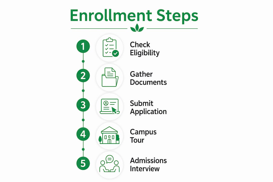 Infographic showing five main beauty school enrollment steps