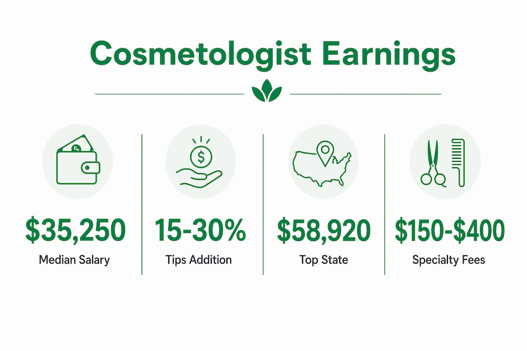 Infographic highlighting cosmetologist salary statistics and factors
