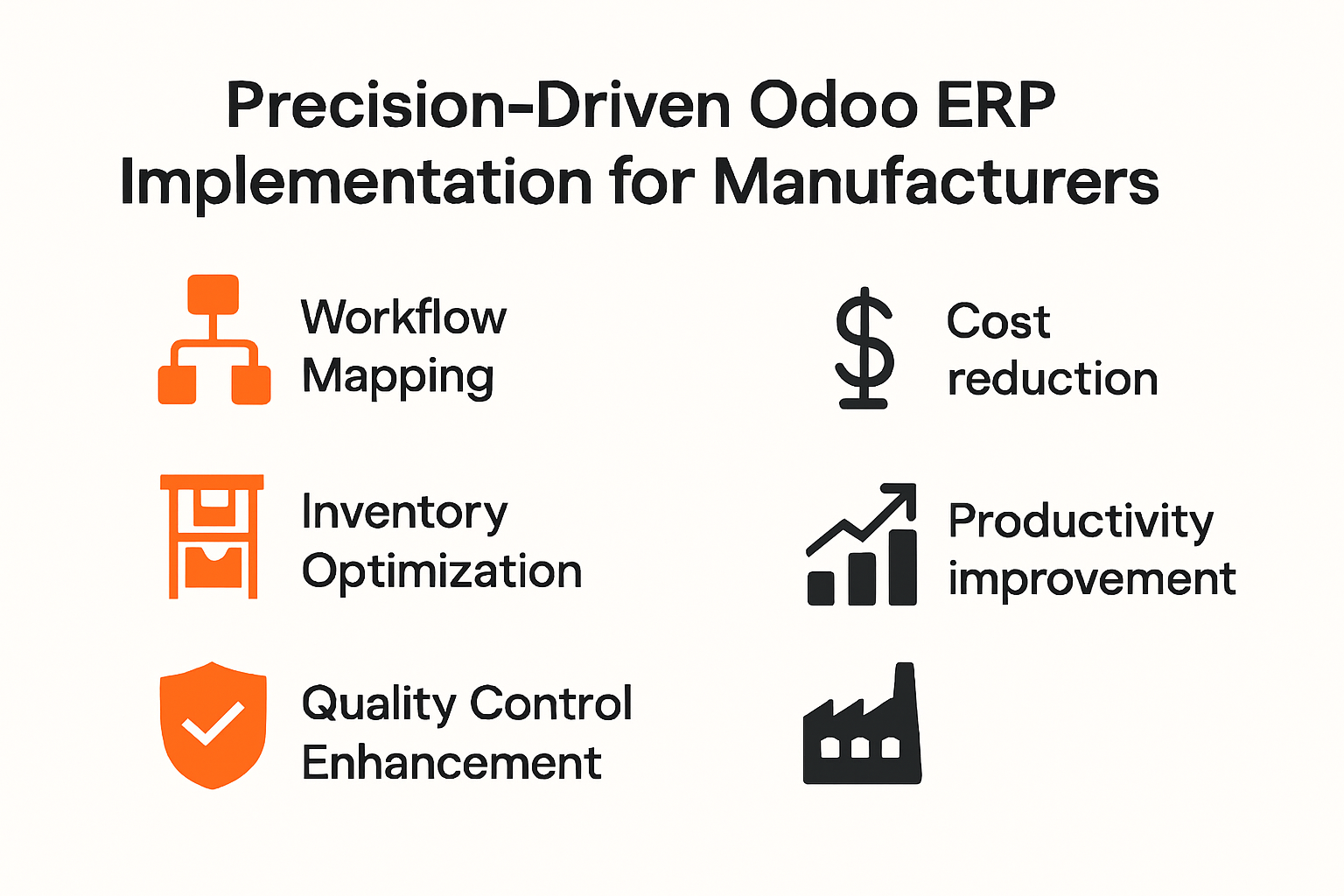 Infographic showing Odoo ERP benefits for manufacturers
