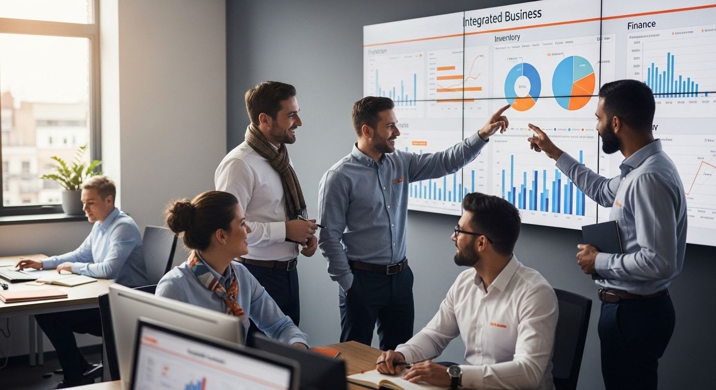 manufacturing team reviewing financial data