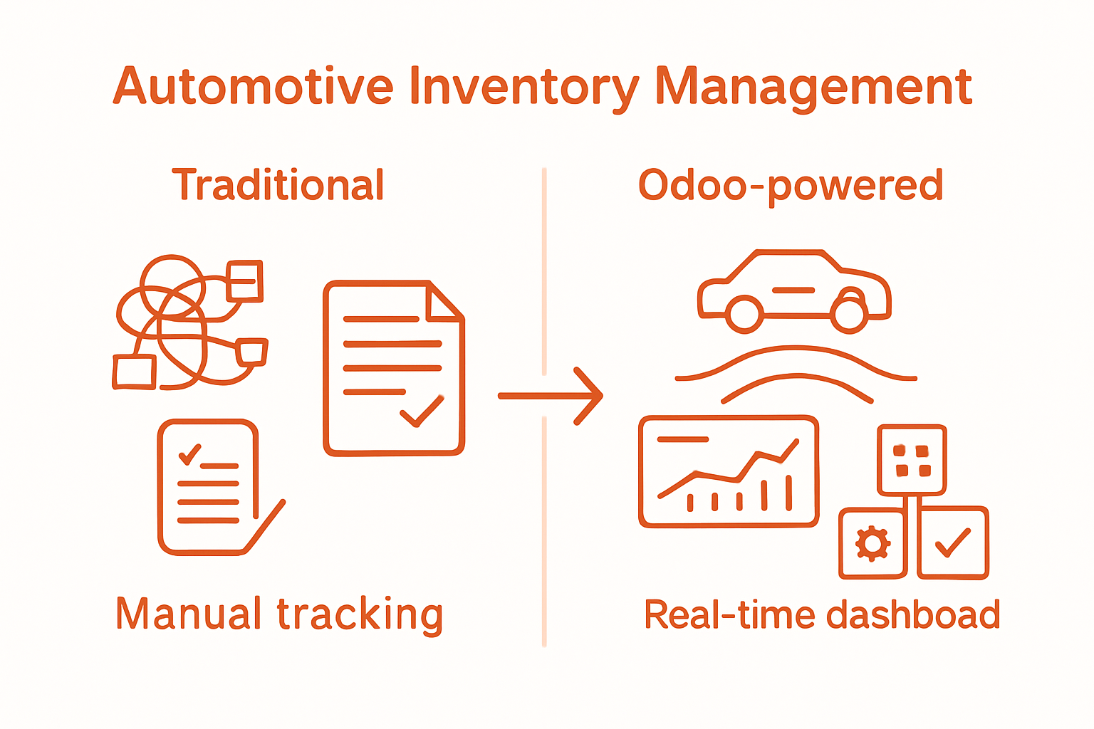 Infographic contrasting old and new automotive inventory workflows