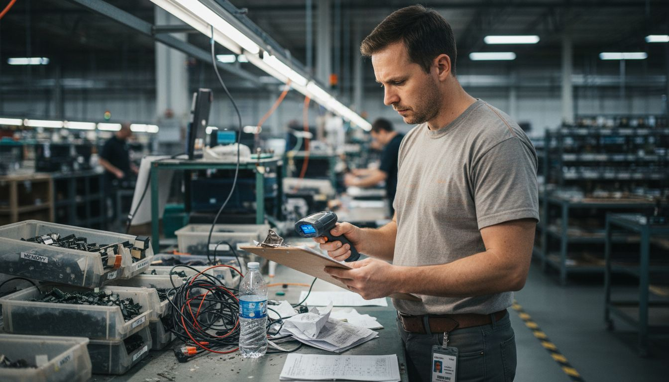 Technician at work order tracking station