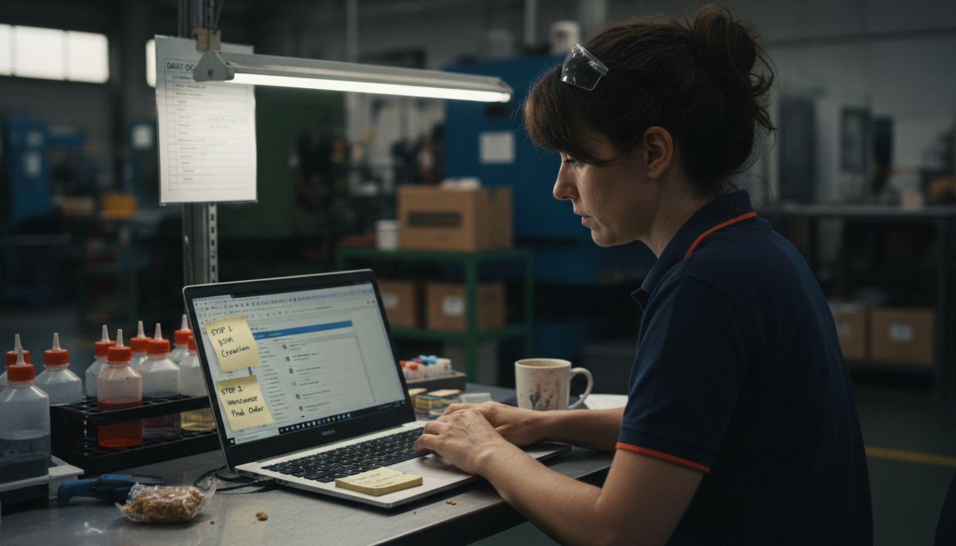 Consultant setting up Odoo on factory desk