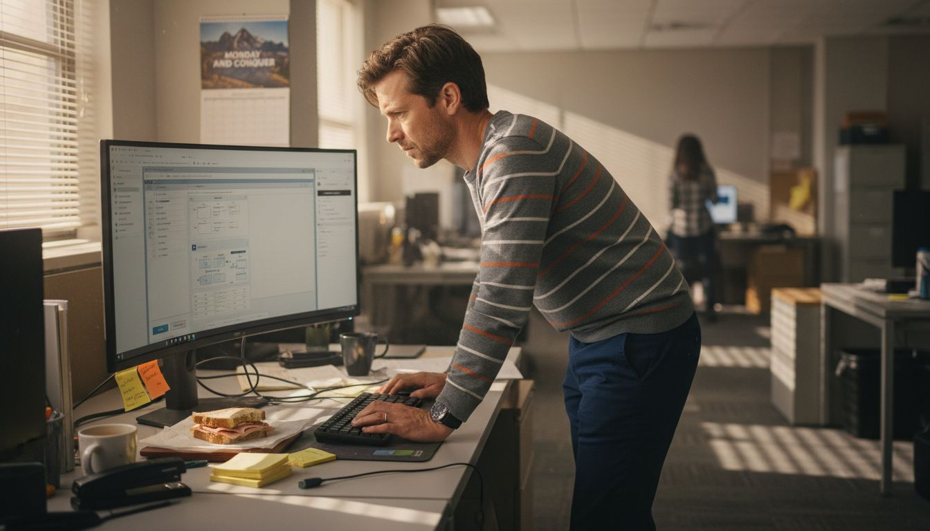 Worker automating tasks with CRM at desk