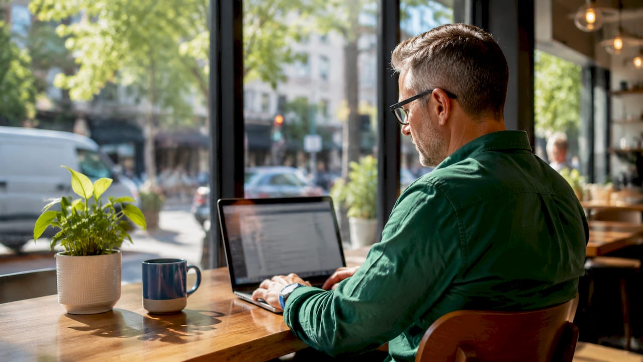 User browsing Gmail delegation inbox at home office desk