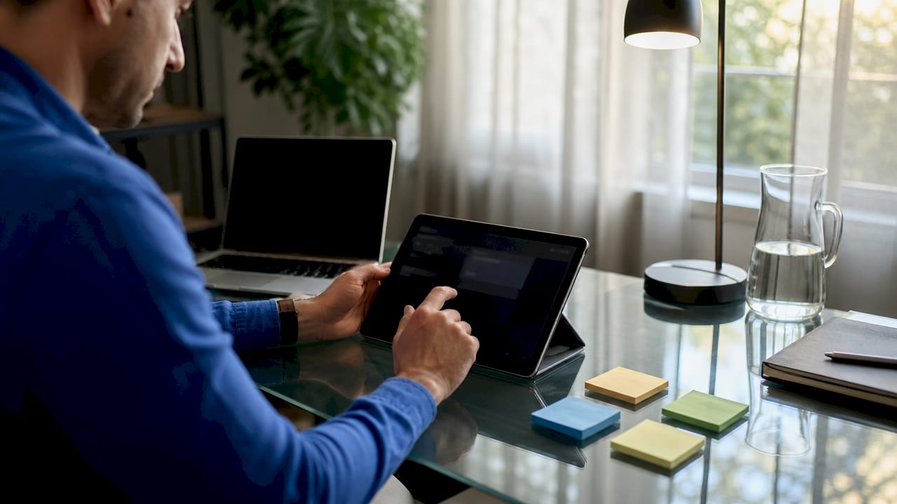 Hands organizing client emails on laptop
