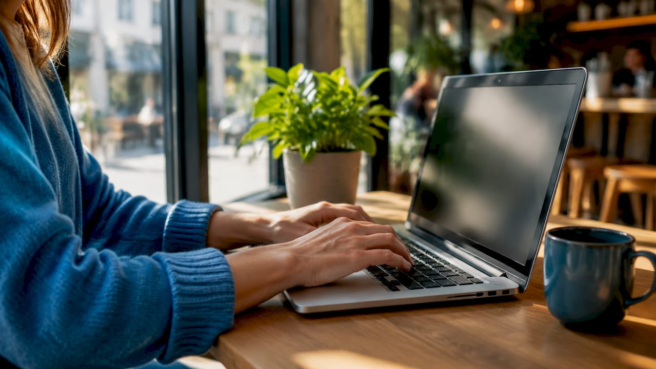 Hands typing on laptop managing shared inbox