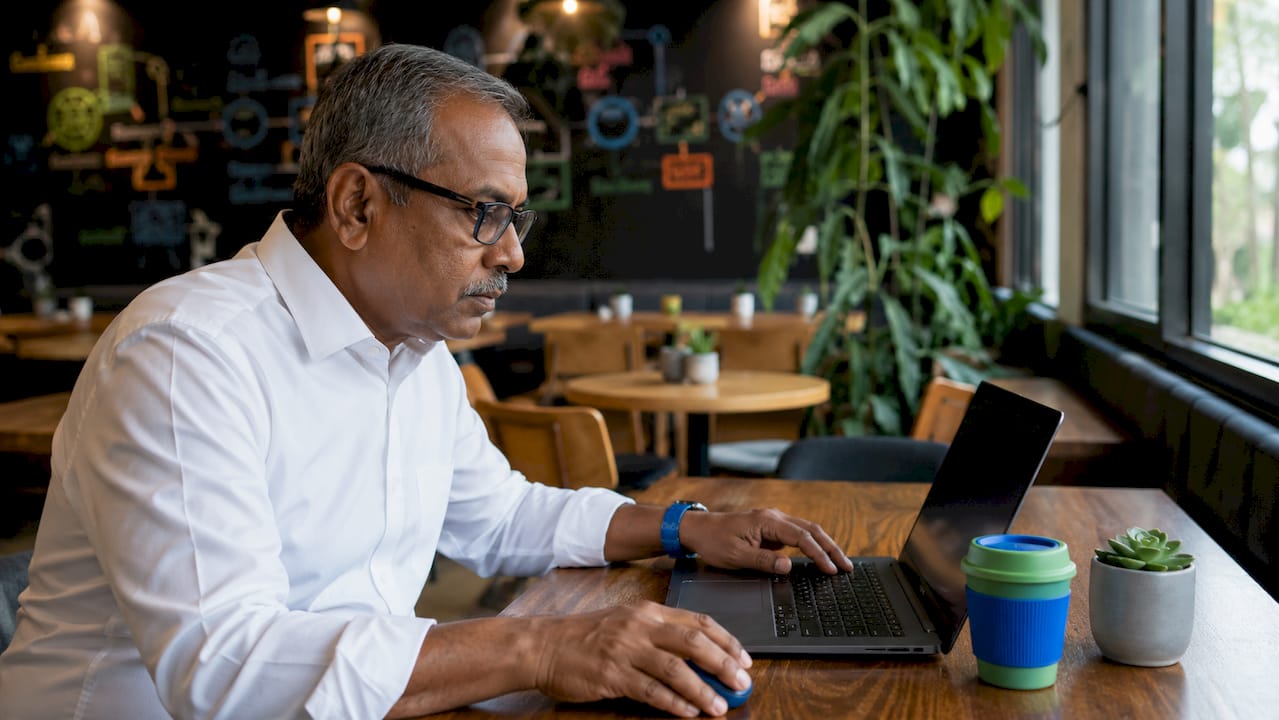 Hands typing at shared office desk