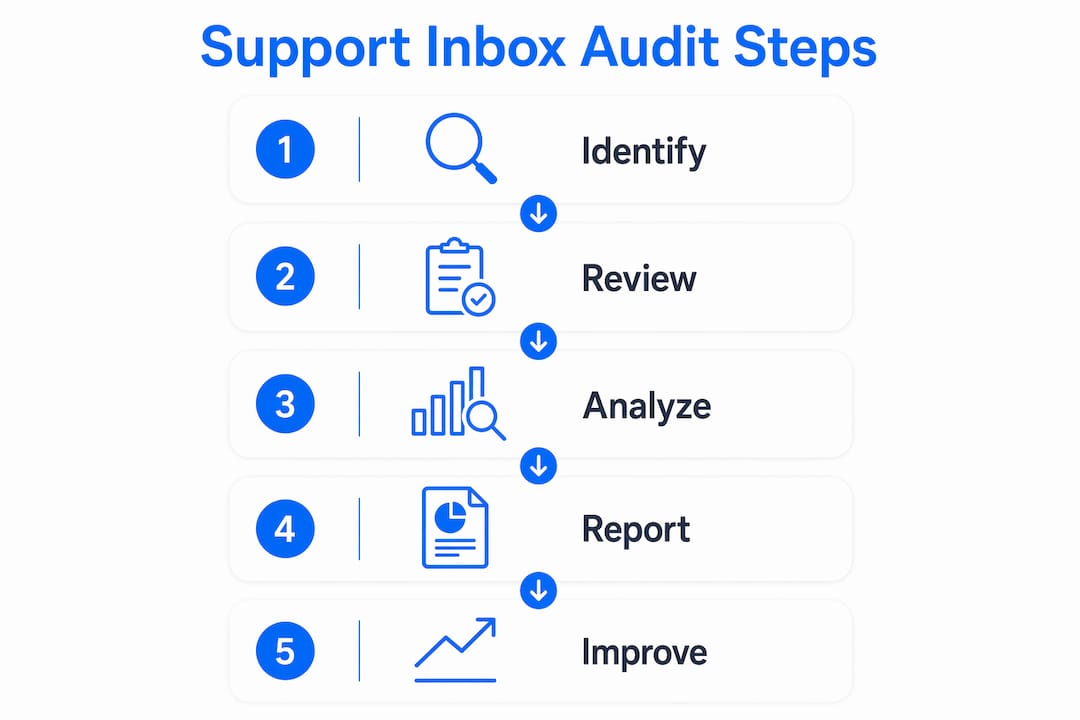 Infographic outlining support inbox audit process steps