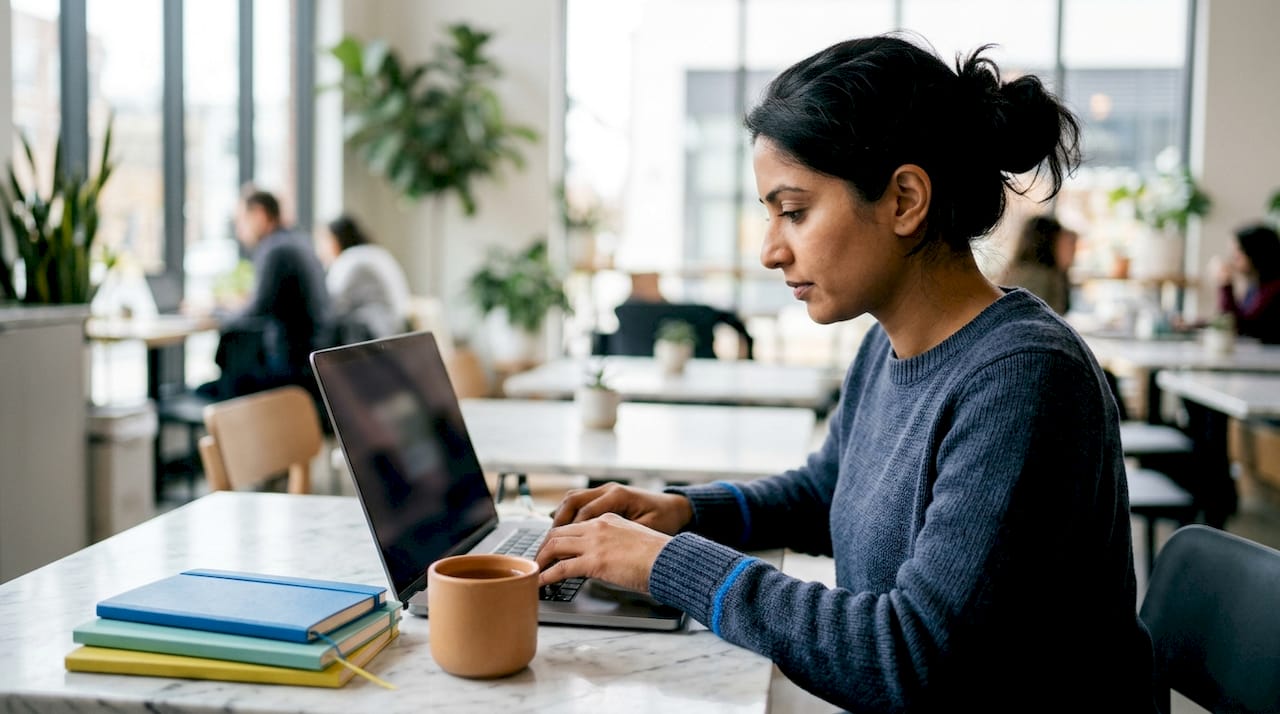 Hands typing laptop during inbox audit