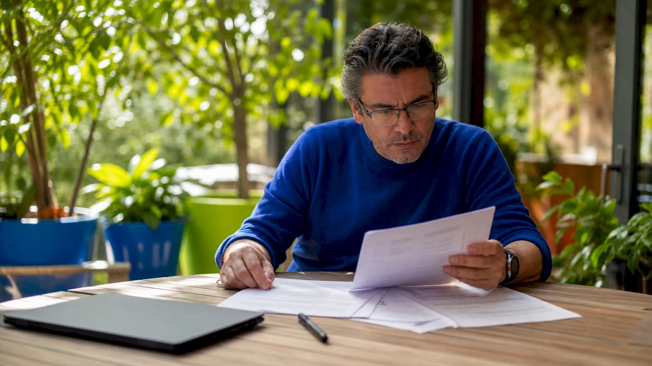 Man comparing virtual inbox and shared mailbox documents