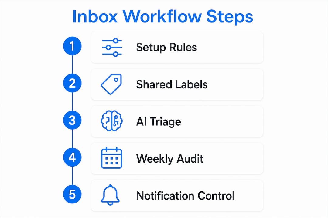 Infographic illustrating workflow steps for unified inbox in remote teams