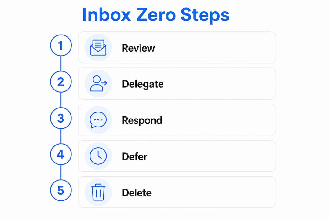 Infographic showing key steps of inbox zero method