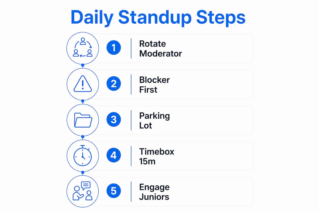 Infographic showing steps to structure remote daily standup