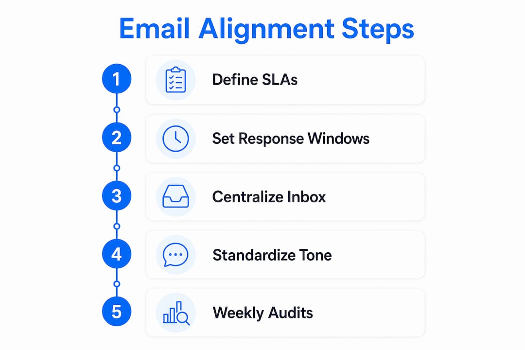 Infographic showing remote email alignment workflow steps