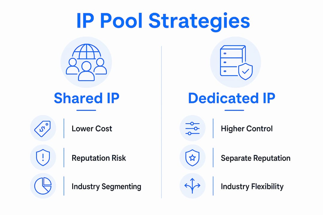 Infographic comparing shared versus dedicated IP pools