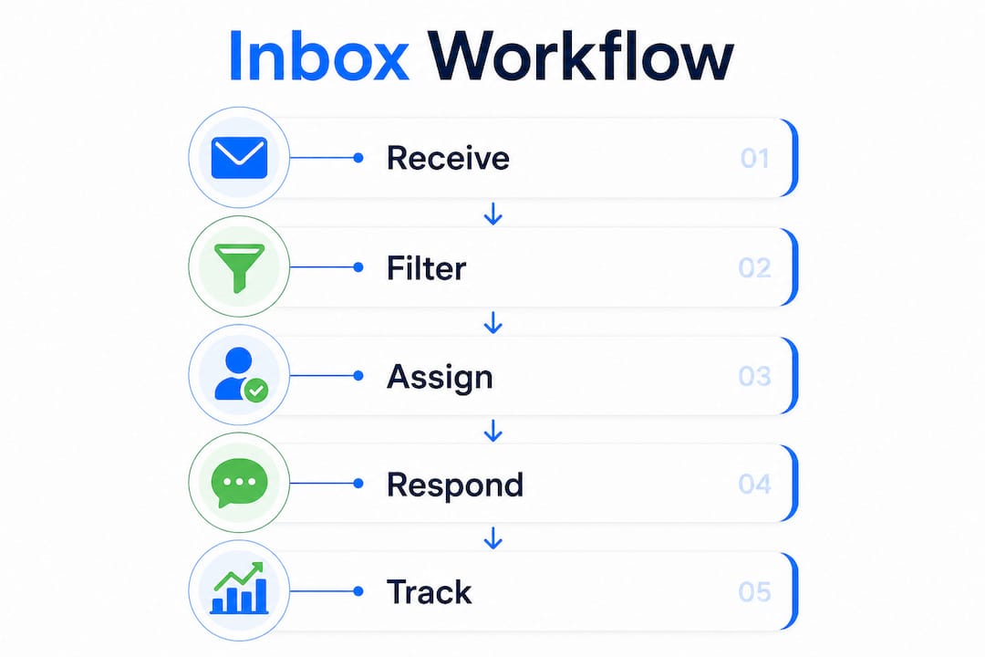Infographic showing status update inbox workflow steps