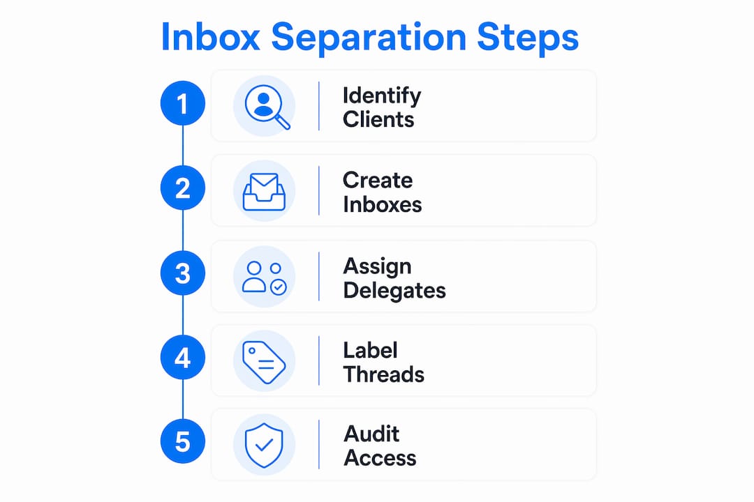Infographic illustrating steps to separate client inboxes