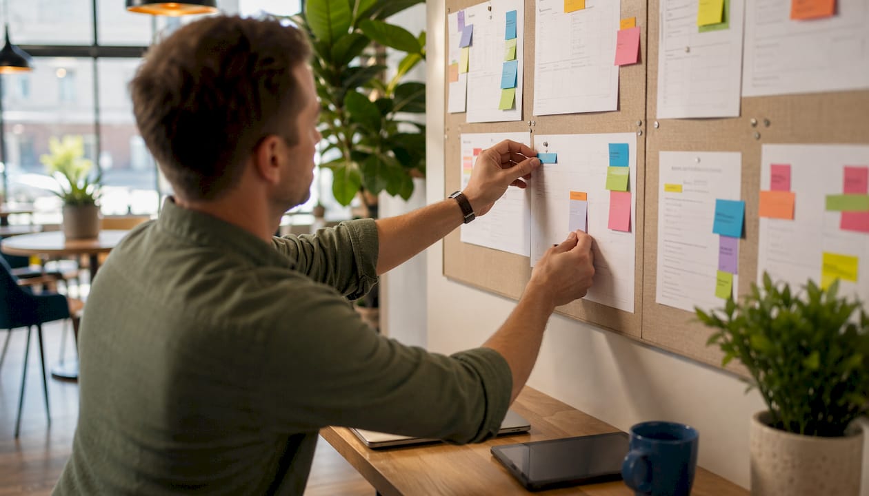 Man labeling email organization tags