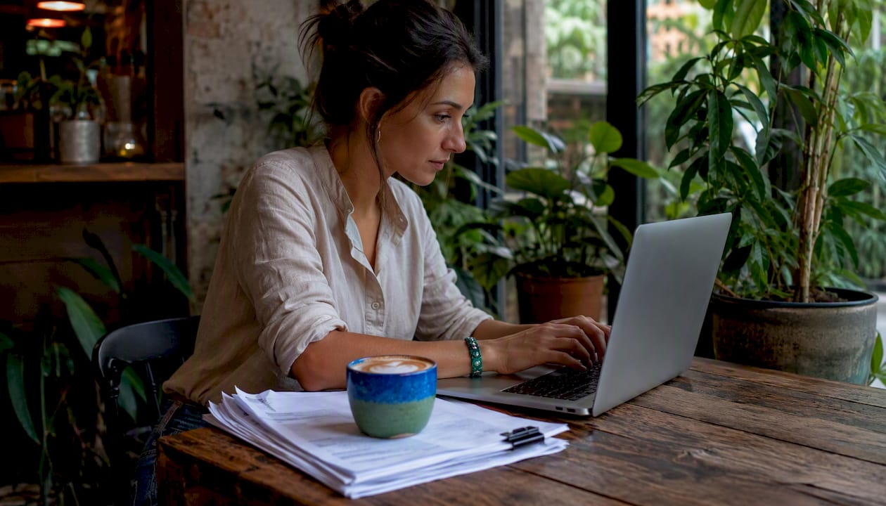 Hands assigning emails on laptop keyboard