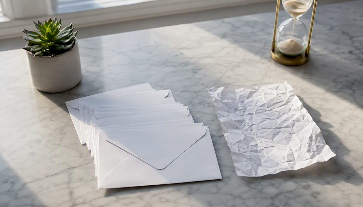 Grouped email envelopes with paper summary concept