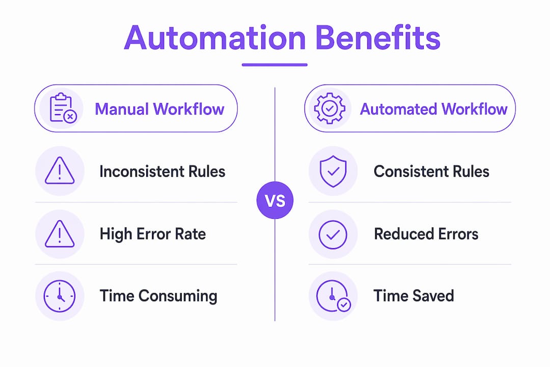 Infographic comparing manual vs automated workflows