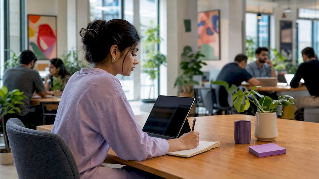 Woman reviewing workflow automation dashboard