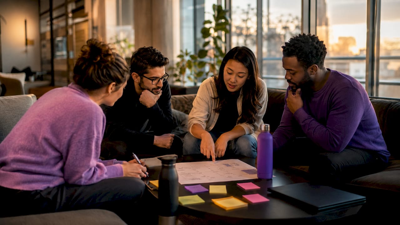 Team collaborating on client onboarding checklist