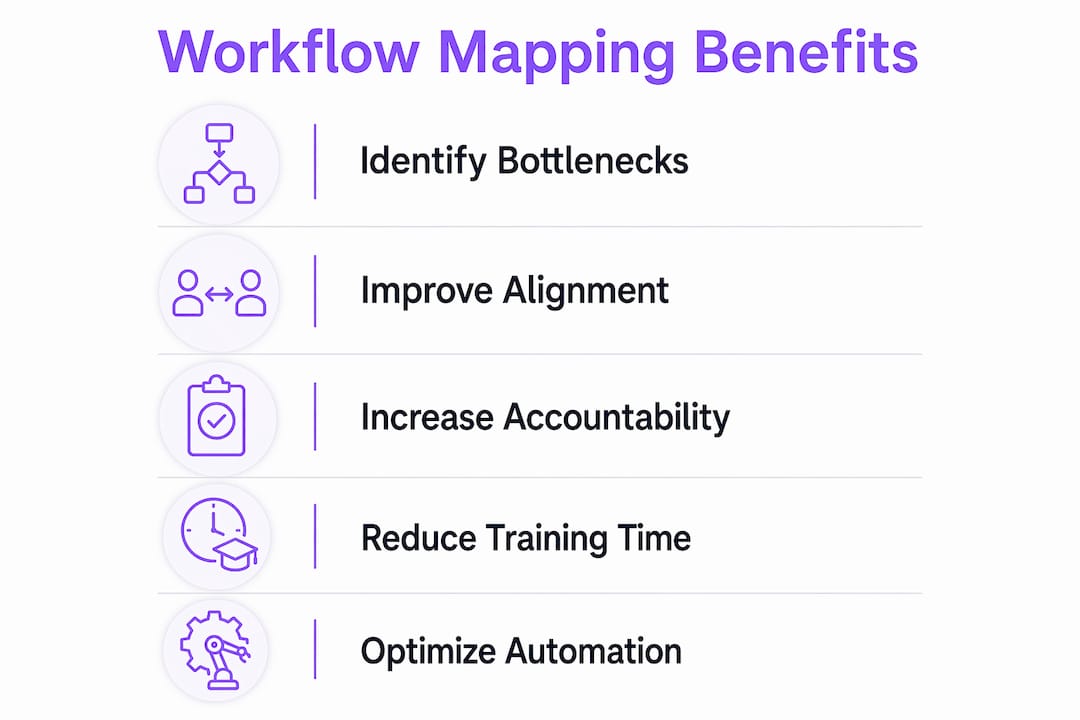 Infographic illustrating key benefits of workflow mapping