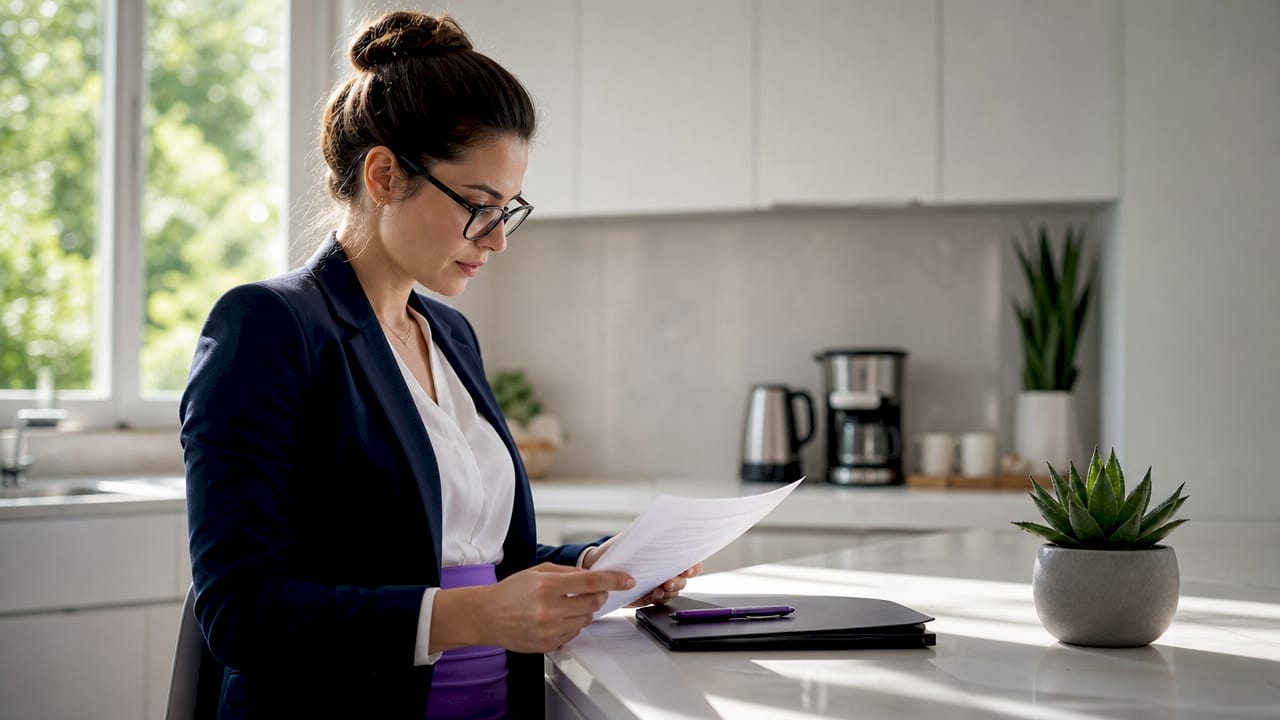 Professional woman reviewing client onboarding checklist