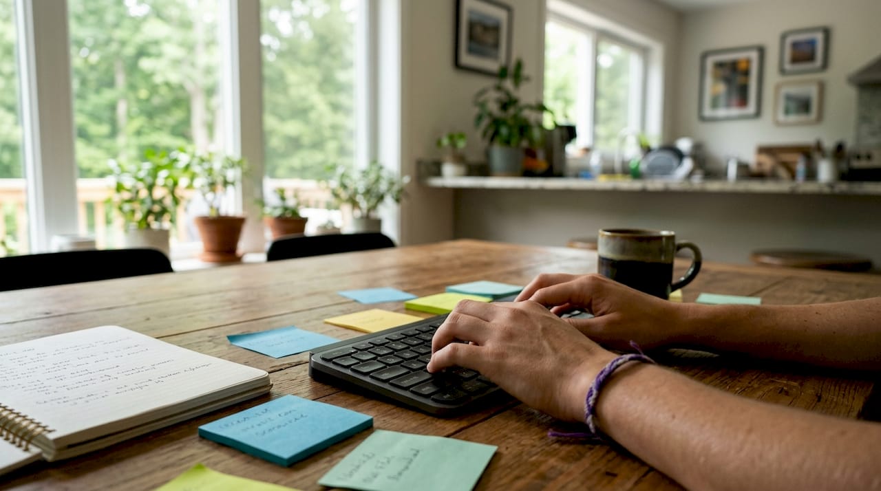 Hands typing onboarding automation messages