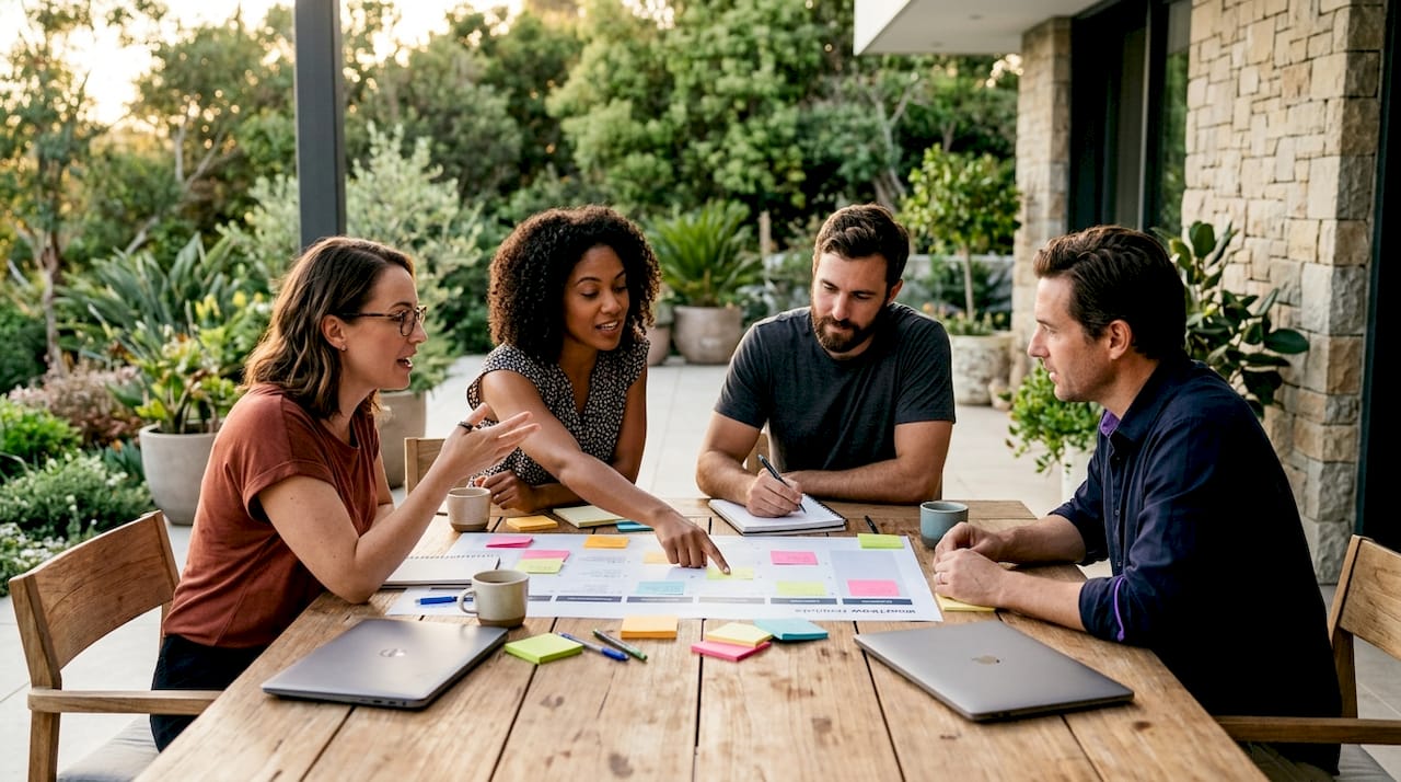 Team collaborating around workflow template