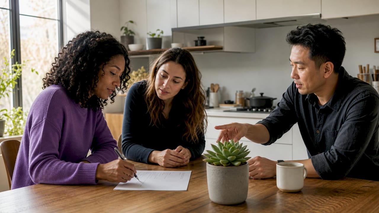 Hands collaborating on client onboarding checklist at desk