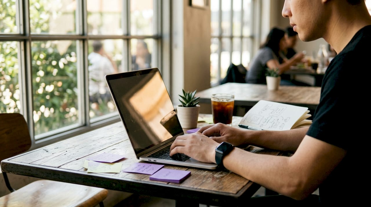 Hands typing automation workflow setup