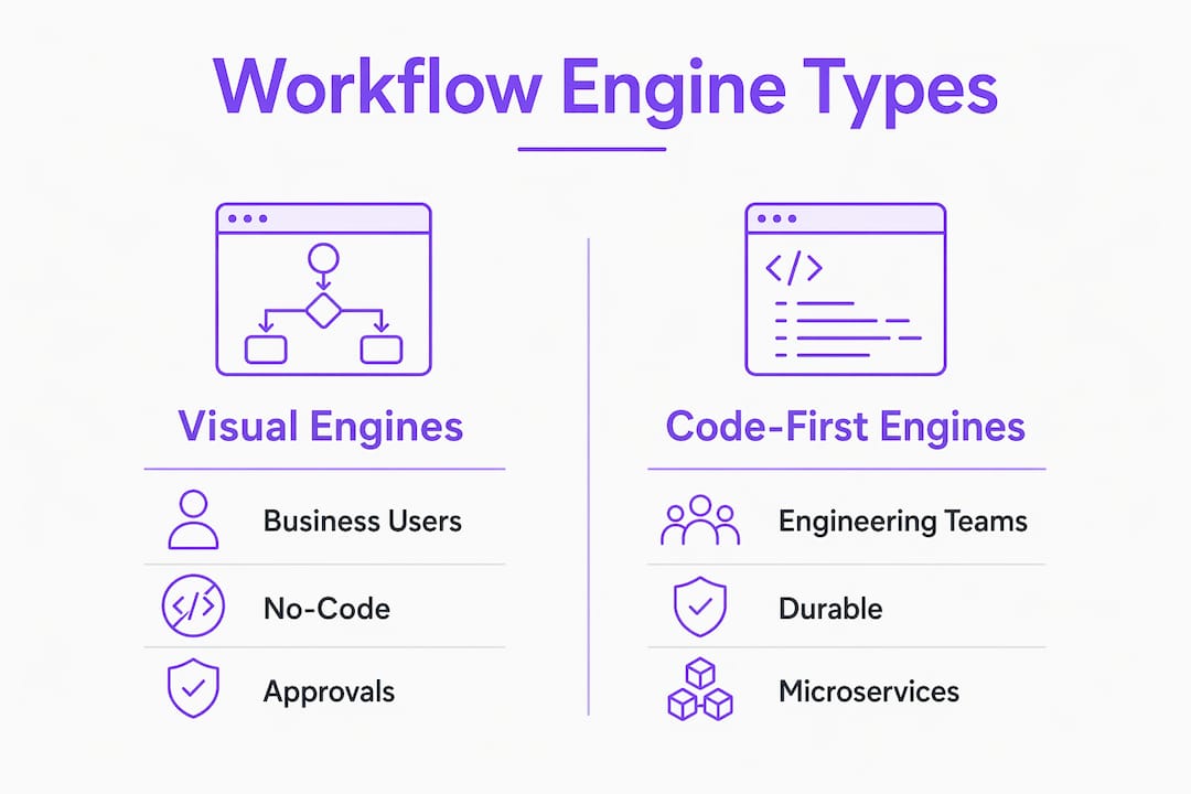 Infographic comparing workflow engine types