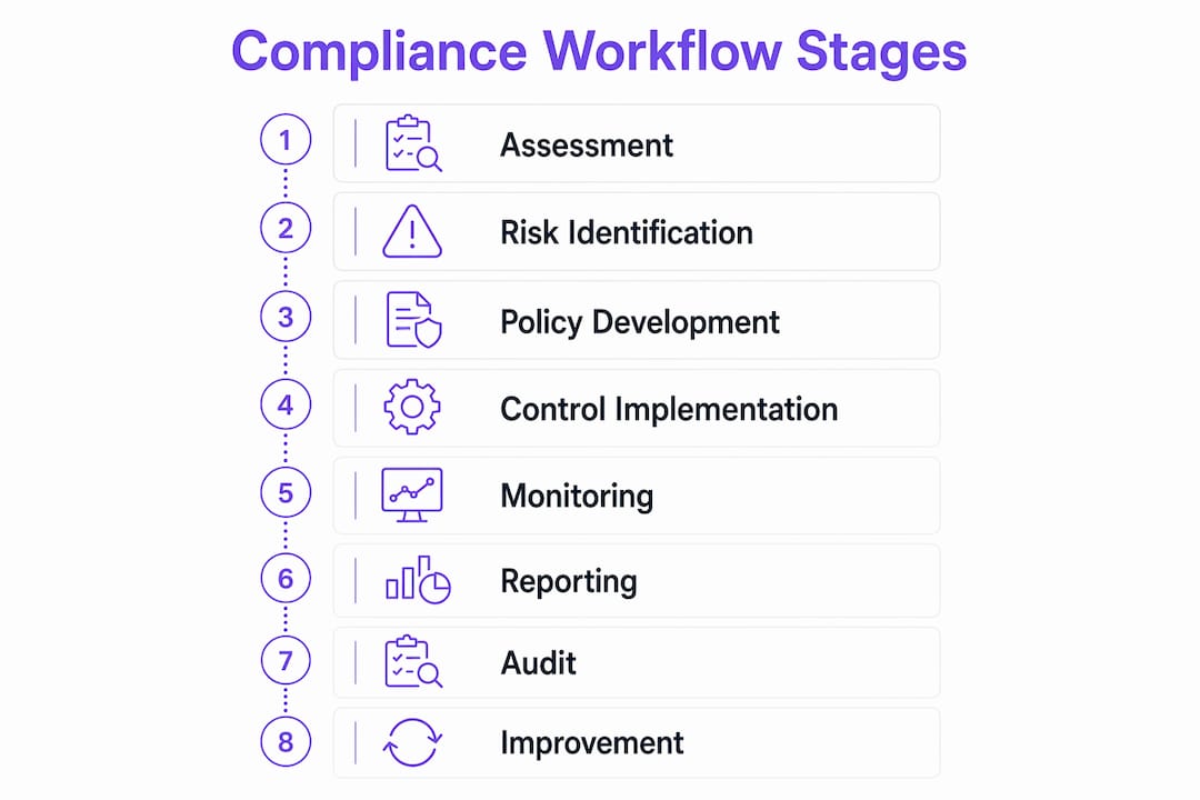 Infographic showing stages of compliance workflow