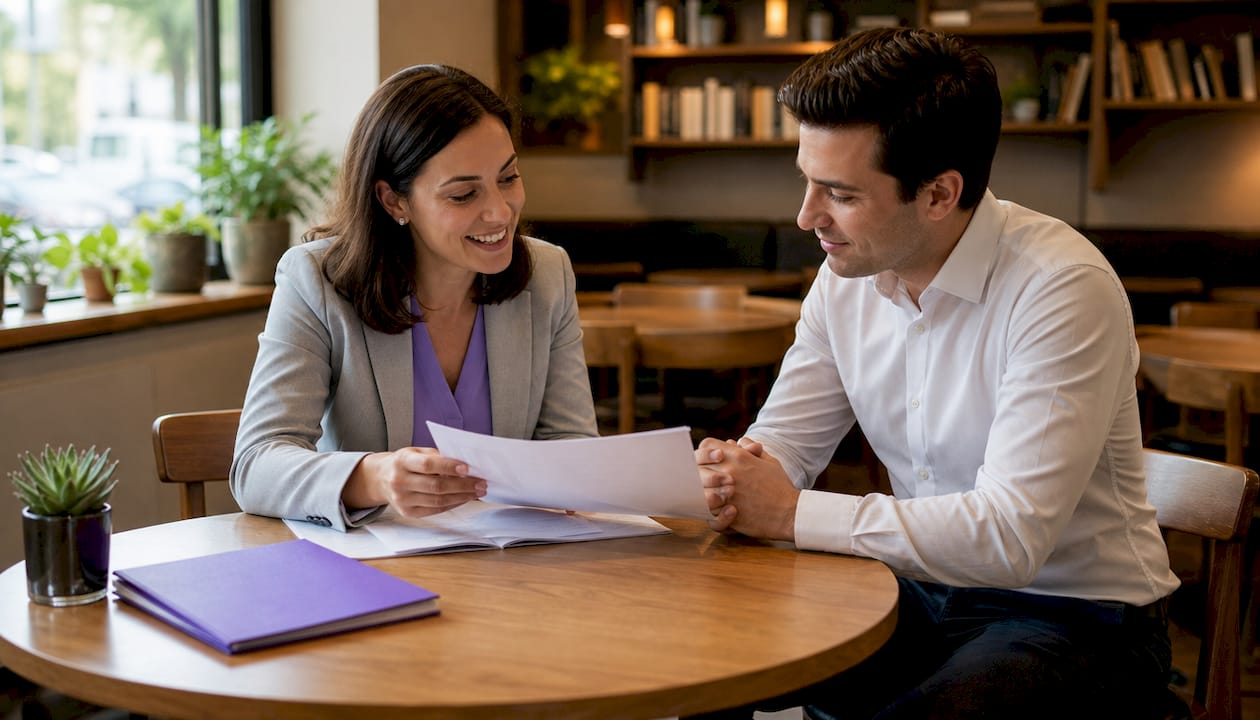 HR professional guiding new hire during orientation session