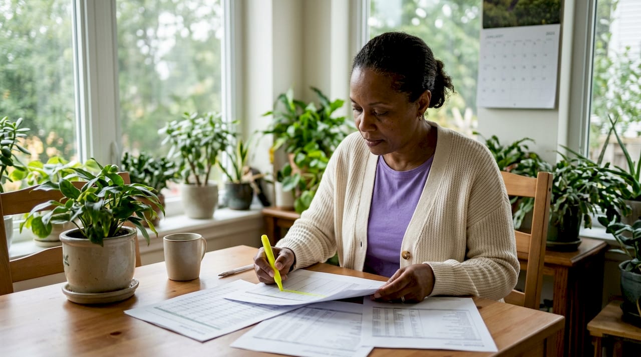 Woman reviewing expense claim documents