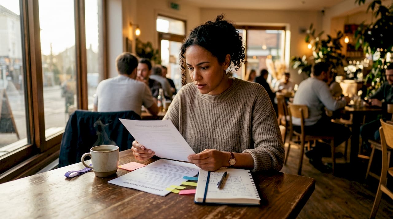 HR manager reviewing onboarding checklist at table