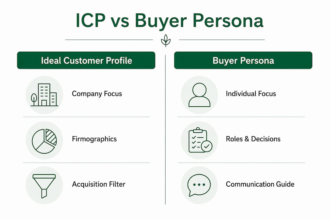 Infographic comparing ICP and buyer persona differences